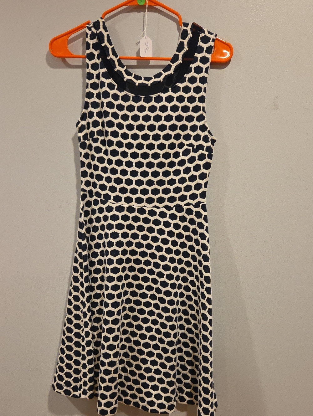 #13 Pixley Sleeveless Navy and White Geometric Fit & Flare Dress